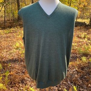 JOS. A. BANK SWEATER VEST V-NECK GREEN MERINO WOOL SIZE XXL